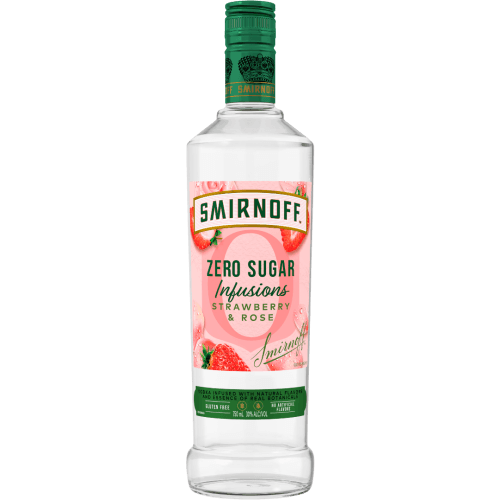 SMIRNOFF ZERO SUGAR INFUSIONS STRAWBERRY AND ROSE VODKA 750ML